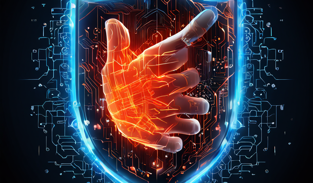 디지털 손이 방화벽 방패를 우회하여 취약한 웹 애플리케이션 서버로 악성 파일을 업로드하는 사이버 보안 위협과 해킹 시나리오를 묘사한 개념도입니다.