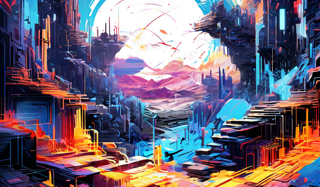 불안정한 디지털 시스템의 핵심에서 고장 난 기하학적 구조물들이 오작동하며 혼란스러운 에너지 아크를 발산하는 내부 결함 상황을 상징적으로 표현한 이미지입니다.