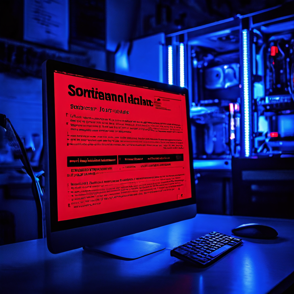 컴퓨터 화면에서 정렬 작업 실패를 알리는 빨간색 오류 메시지가 나타나며 파일 목록이 혼란스럽게 표시된 디지털 작업 환경의 문제 상황을 묘사합니다.