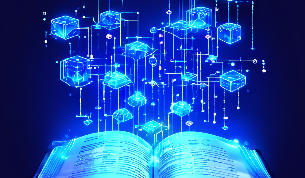 블록체인 원장의 페이지가 재구성되는 과정을 시각적으로 표현한 이미지로, 핵심에는 빛나는 합의 메커니즘이 안정적인 분산 네트워크 운영을 상징합니다.