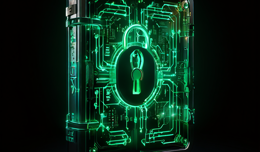 자물쇠 없이 스스로 열리는 빛나는 자물쇠 속에 초록색 체크 표시가 나타나고, 주변에는 검증된 복잡한 데이터 흐름이 존재하는 디지털 보안 및 인증 성공 개념을 시각화한 이미지입니다.