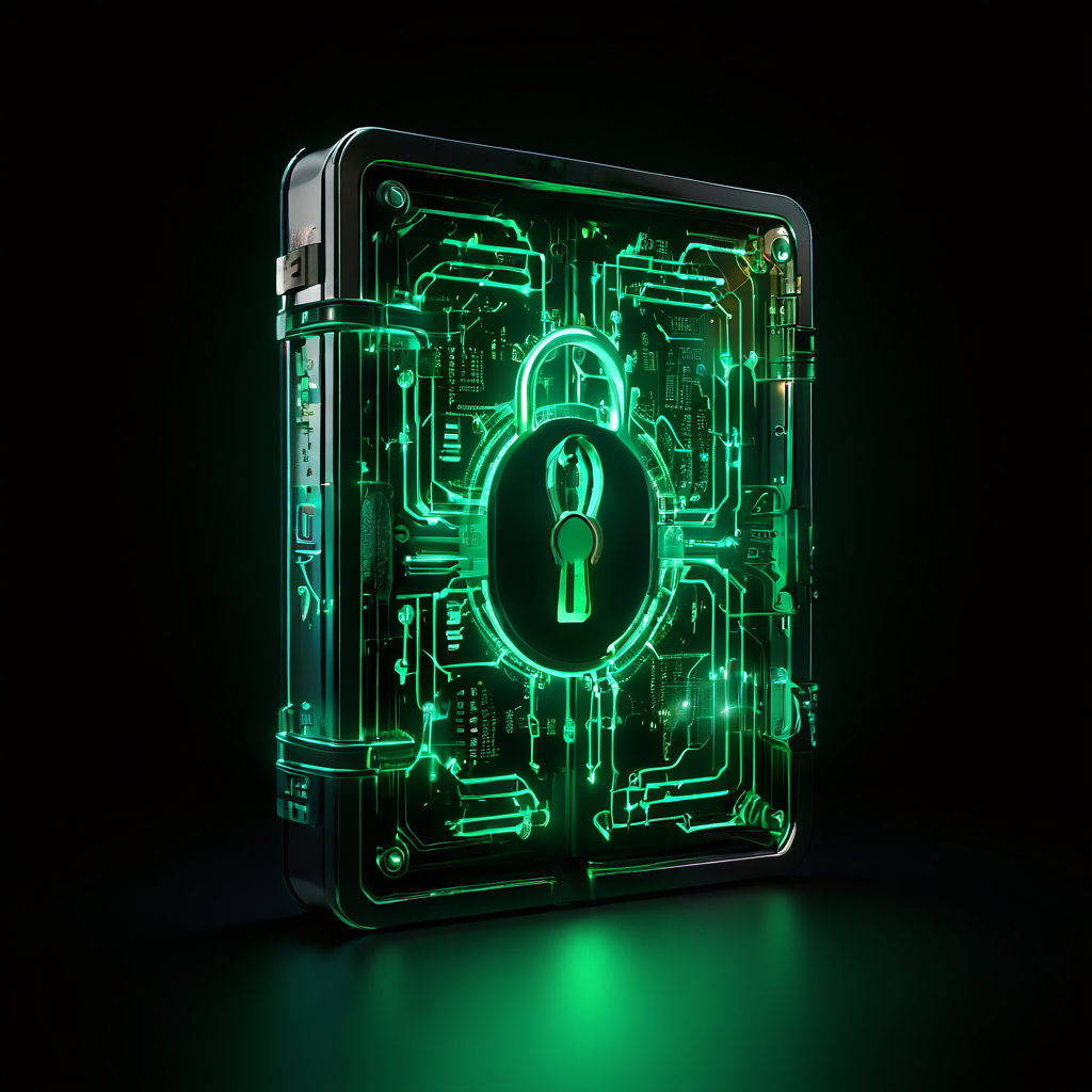 자물쇠 없이 스스로 열리는 빛나는 자물쇠 속에 초록색 체크 표시가 나타나고, 주변에는 검증된 복잡한 데이터 흐름이 존재하는 디지털 보안 및 인증 성공 개념을 시각화한 이미지입니다.