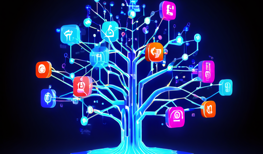 전략적 성장을 위한 소셜파이 플랫폼의 활기찬 인터페이스가 빛나는 추천 링크와 연결된 사용자 아이콘 네트워크를 통해 효과적인 사용자 확산을 시각적으로 표현한 이미지입니다.