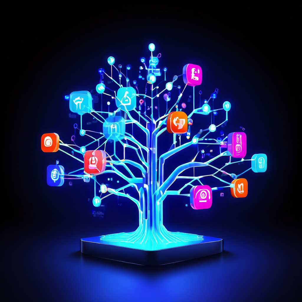 전략적 성장을 위한 소셜파이 플랫폼의 활기찬 인터페이스가 빛나는 추천 링크와 연결된 사용자 아이콘 네트워크를 통해 효과적인 사용자 확산을 시각적으로 표현한 이미지입니다.