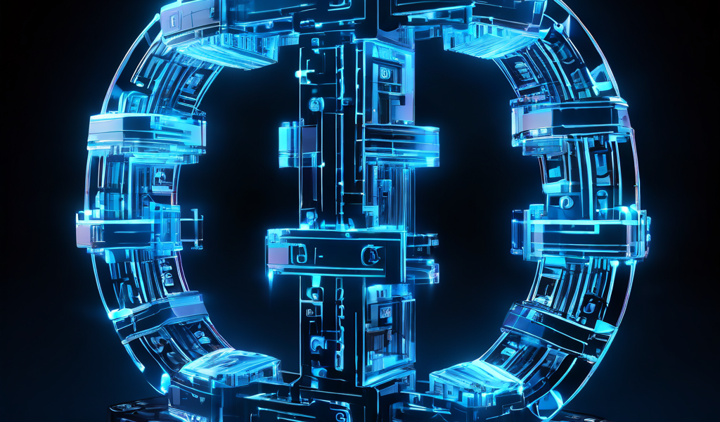 블록체인 기술의 핵심 개념인 중앙 집중식 검증 없이 거래를 승인하고 이중 지불을 방지하는 디지털 장치를 형상화한 인터락킹 블록과 검증 메커니즘의 이미지입니다.