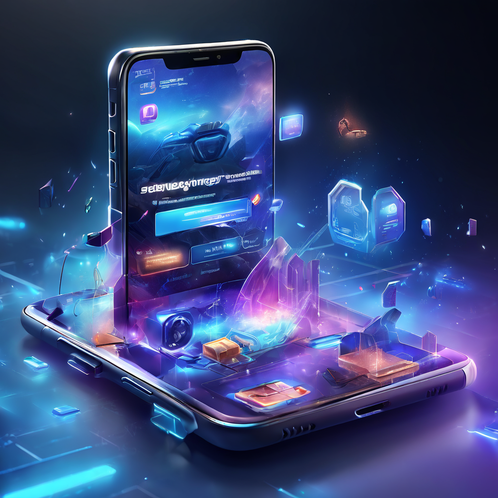 Futuristic digital interface showing mobile wallet sync status on a login screen, with glowing layered data paths and secure...