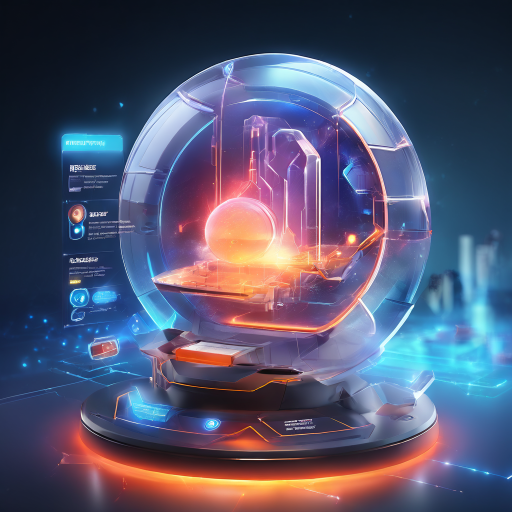 Futuristic dashboard alert interface showing a glowing scheduled launch window before multi-game activation, with layered data...