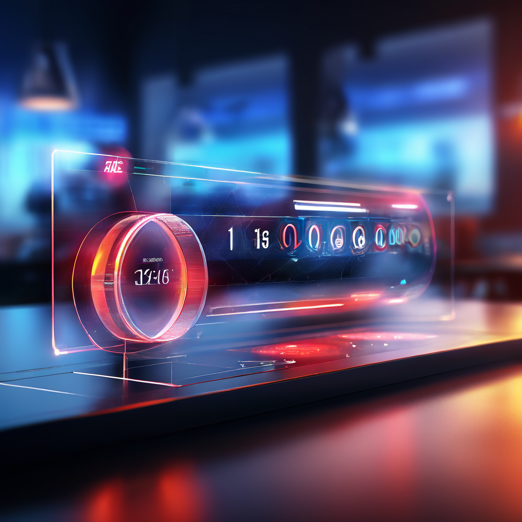 Digital countdown bar on a live baccarat table interface with layered glow and data paths.